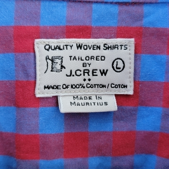 J. Crew Factory | Red Blue Gingham Plaid Button Down Shirt Size Large - Picture 3 of 4